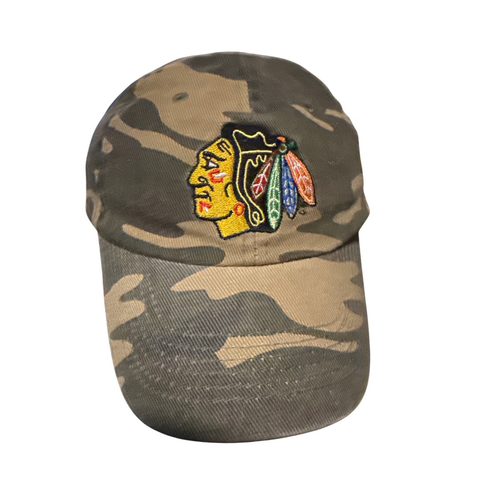 Chicago Blackhawks Camo Hat Kick10 Pro Gear NHL AT&T Logo Baseball Cap Brown